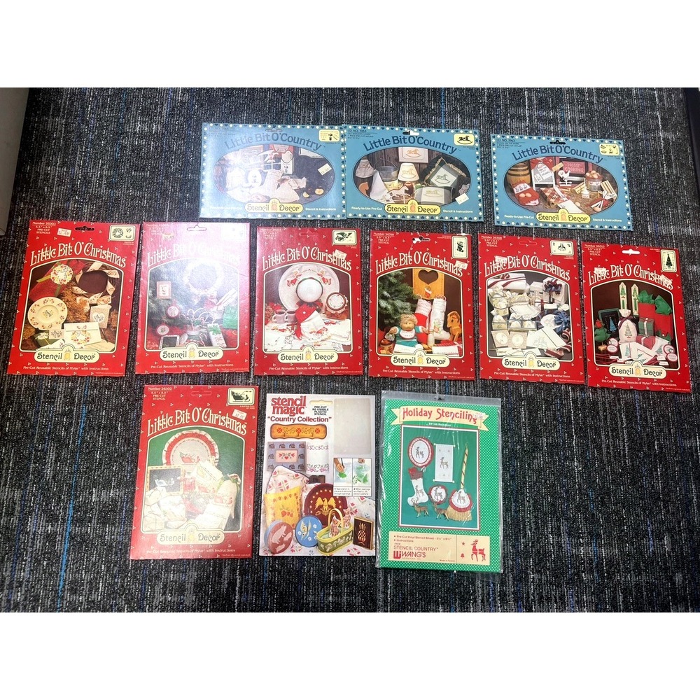 Lot Of 13 Vintage Pre-cut Stencils Little Bit O' Country‎ Christmas 1983 Decor